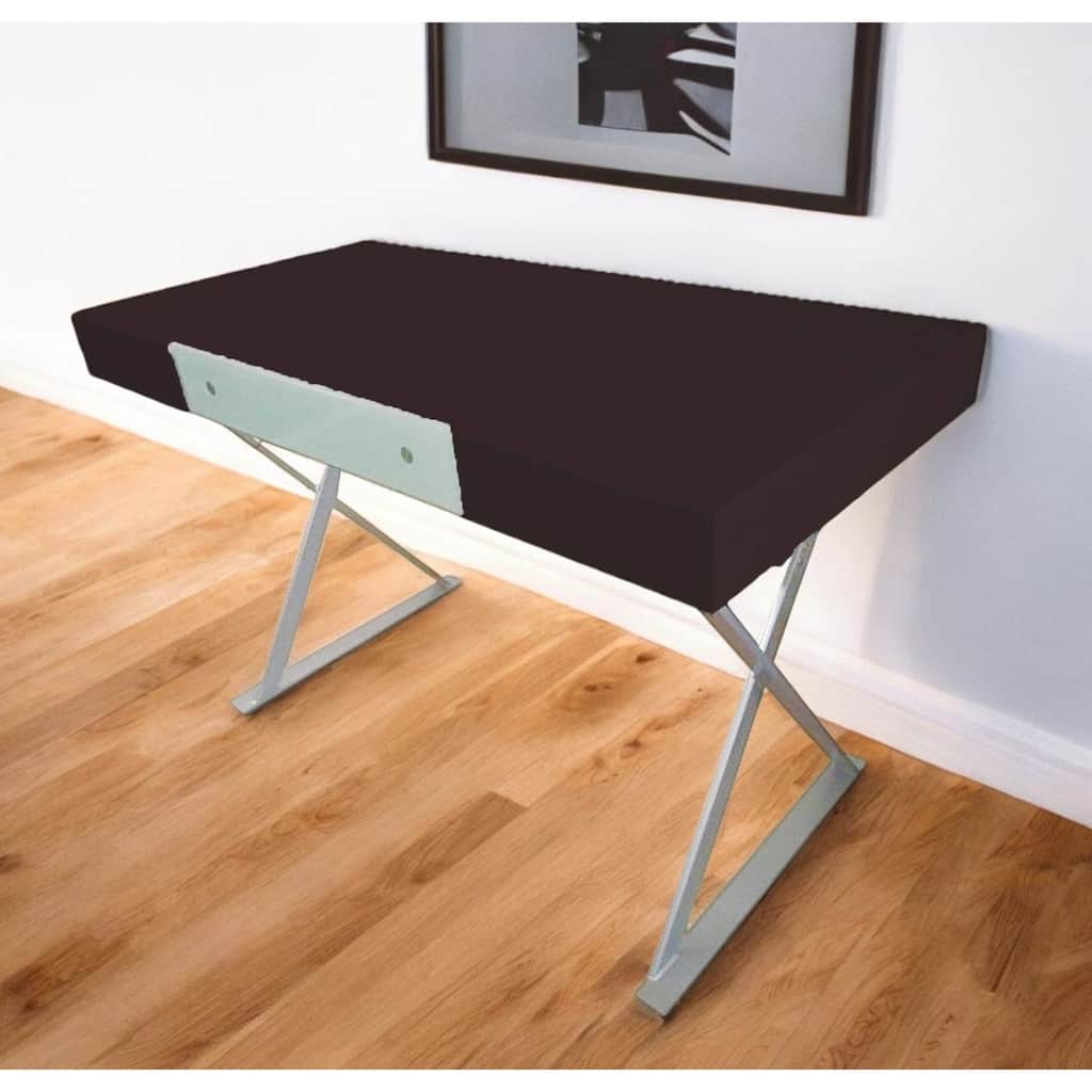 HomeRoots 48" Espresso and Silver Wood and Metal Computer Desk