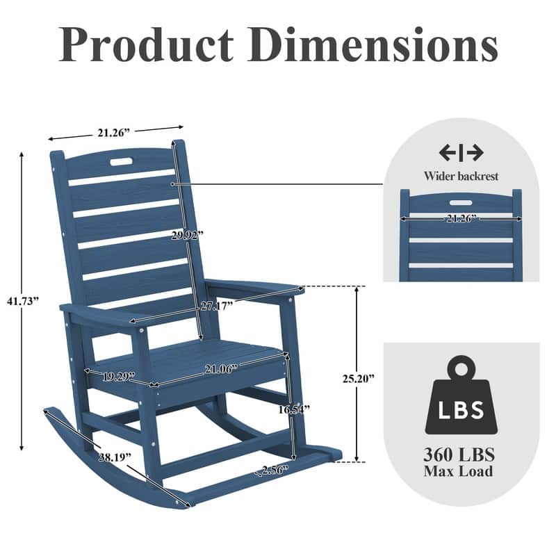 Wide Back PE Rocking Chair with Footrest – 30° Recline, Easy Assembly