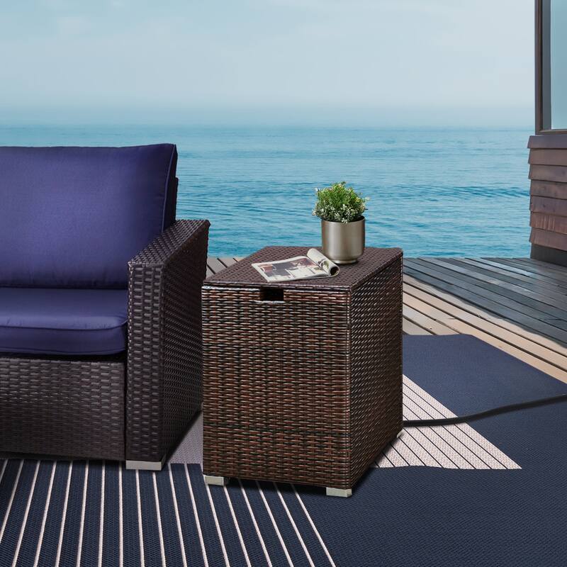 Teamson Home 23.5" Outdoor PE Rattan & Wicker Propane Tank for 20-lb. tanks Cover Table, Gray
