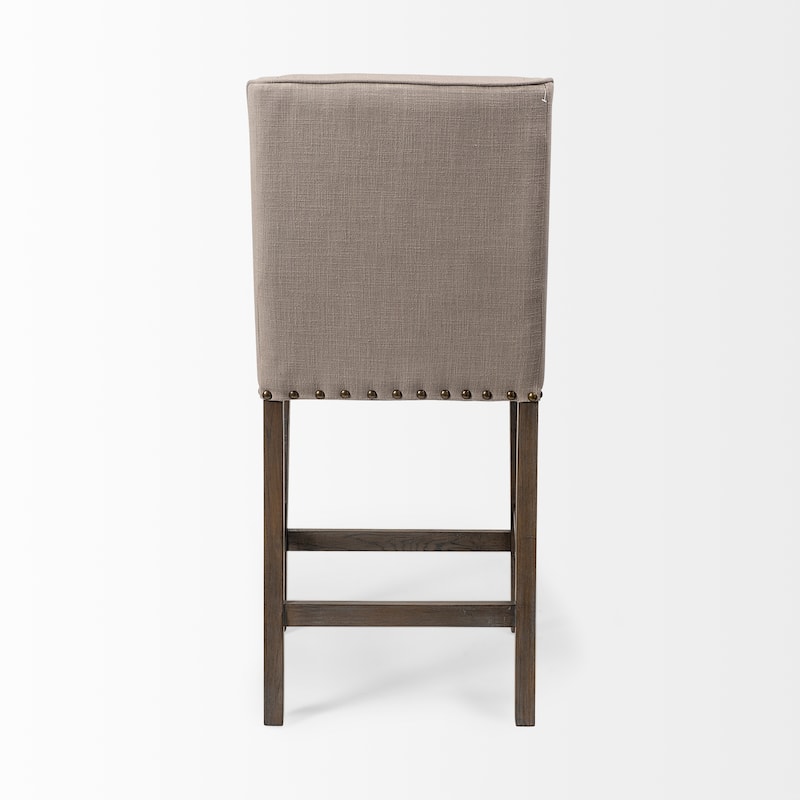 Kensington Beige Fabric Seat with Brown Solid Wood Frame Bar Stool