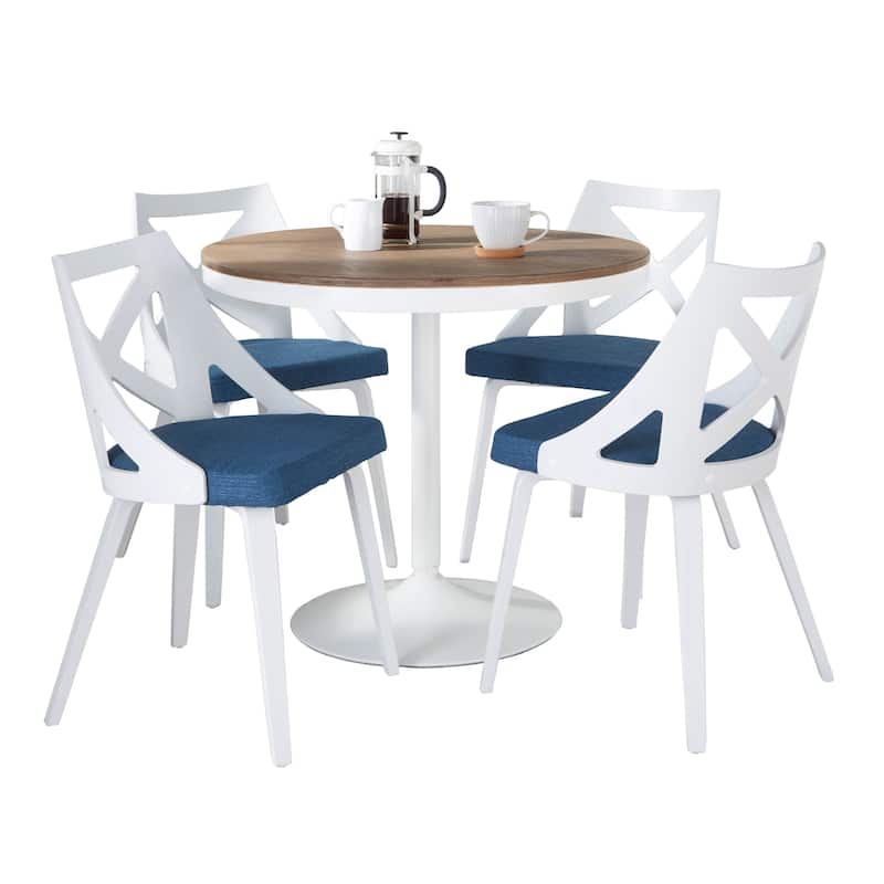 The Gray Barn Goddard-Charlotte 5-Piece Dining Set - Blue Fabric/White Textured Wood/Brown Wood