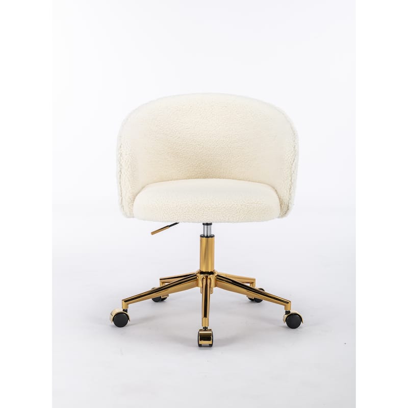 Chic Golden Foot Task Chair with Faux Wool Fabric, Adjustable Height, Rotatable, and Rolling Wheels for Bedroom or Vanity
