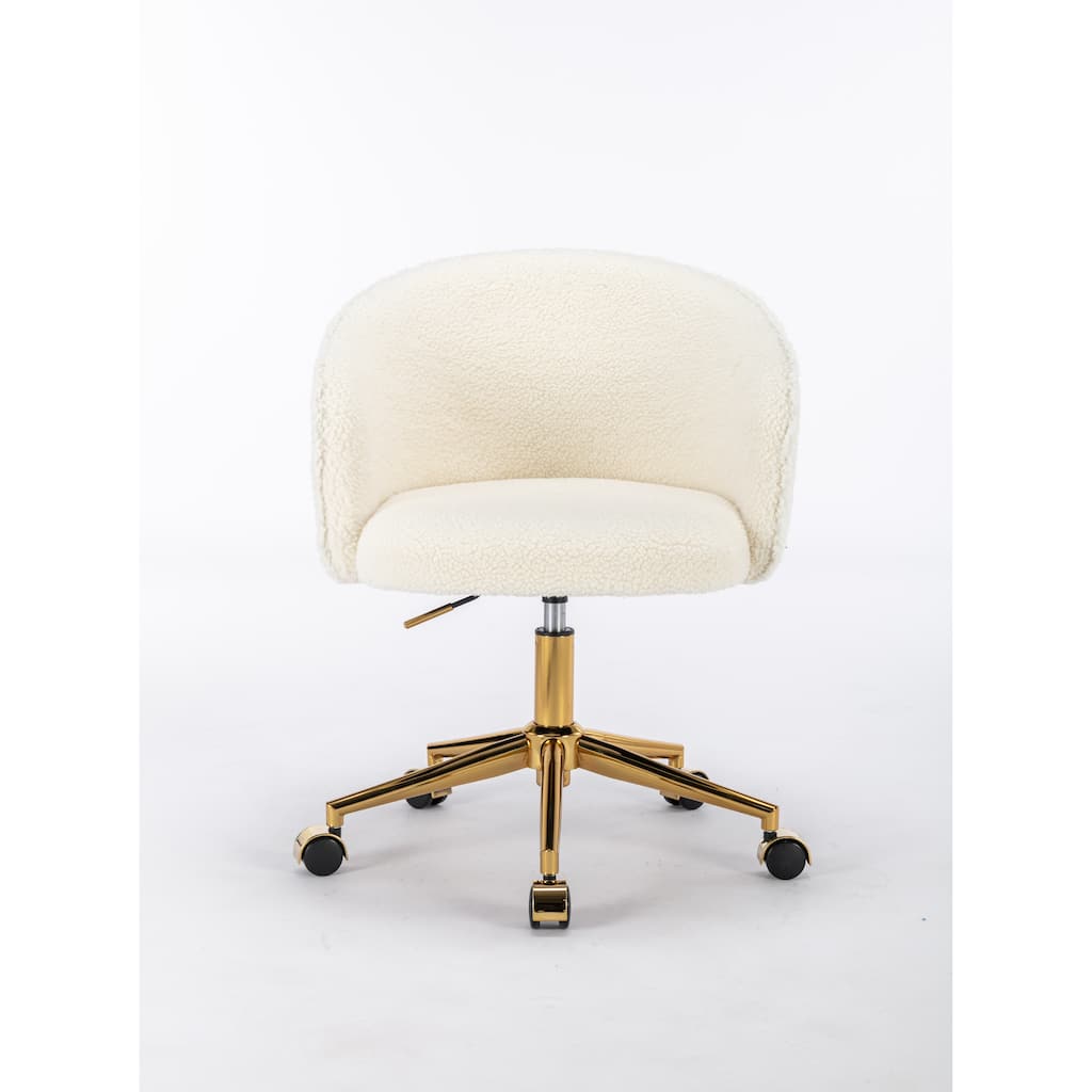 White Vanity Chair Computer Chair with Wheels, Exquisite Adjustable Height Armchair Swivel Chair for Study Room