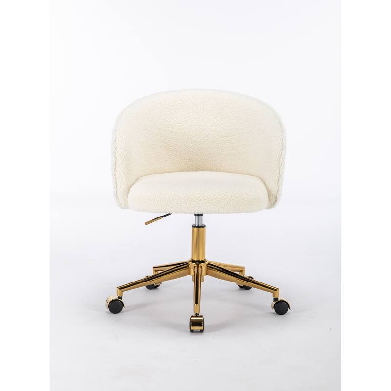 White Vanity Chair Computer Chair with Wheels, Exquisite Adjustable Height Armchair Swivel Chair for Study Room - White