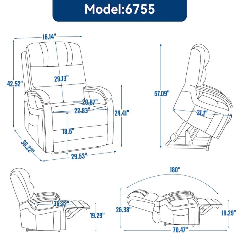 Electric Chenille Lift Recliner with Dual Motors, Infinite Recline Positions, Heat & 8-Point Massage, Solid Wood Armrests