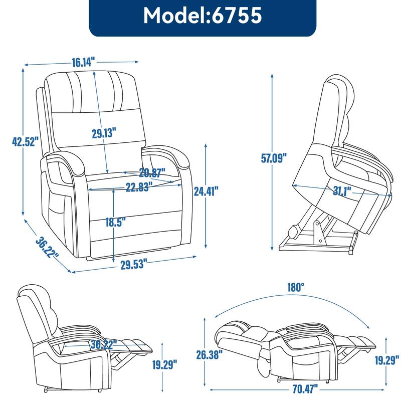 Power Lift Recliner Chair Dual Motor Infinite Position with Solid Wood Armrests, Heat Massage and Heavy Duty Motion Mechanism