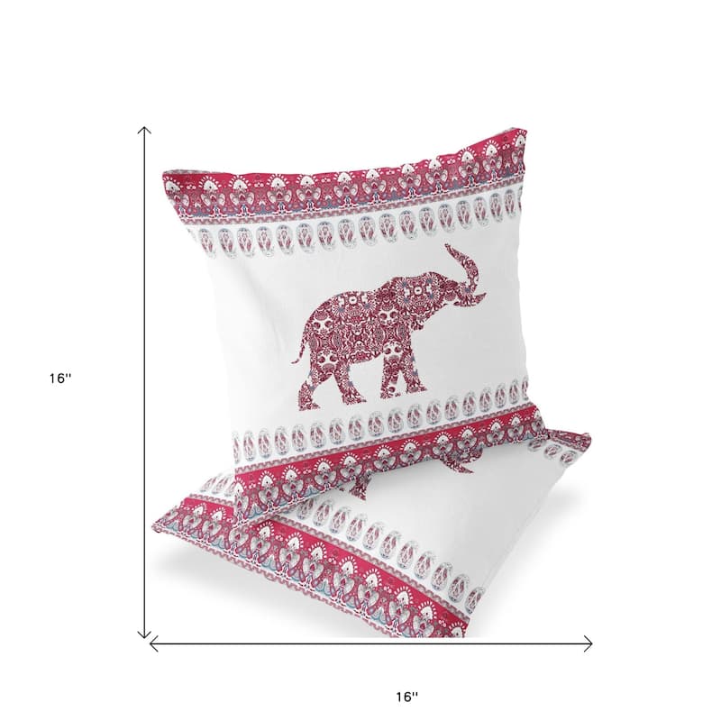 HomeRoots Set of Two 16" X 16" Red and White Elephant Blown Seam Paisley Indoor Outdoor Throw Pillow - 16.00' X '16.00' X '5.00