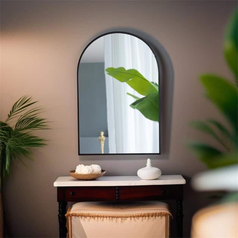 Black Arched Mirror with Metal Frame - Black
