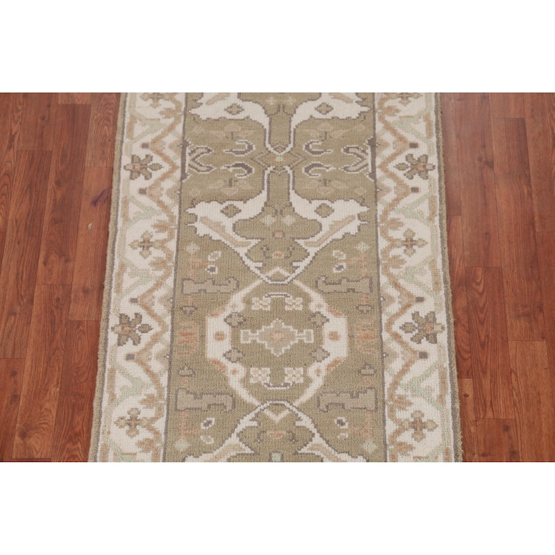 Light Brown Transitional Oushak Runner Rug Handmade Wool Carpet - 2'8" x 7'11"