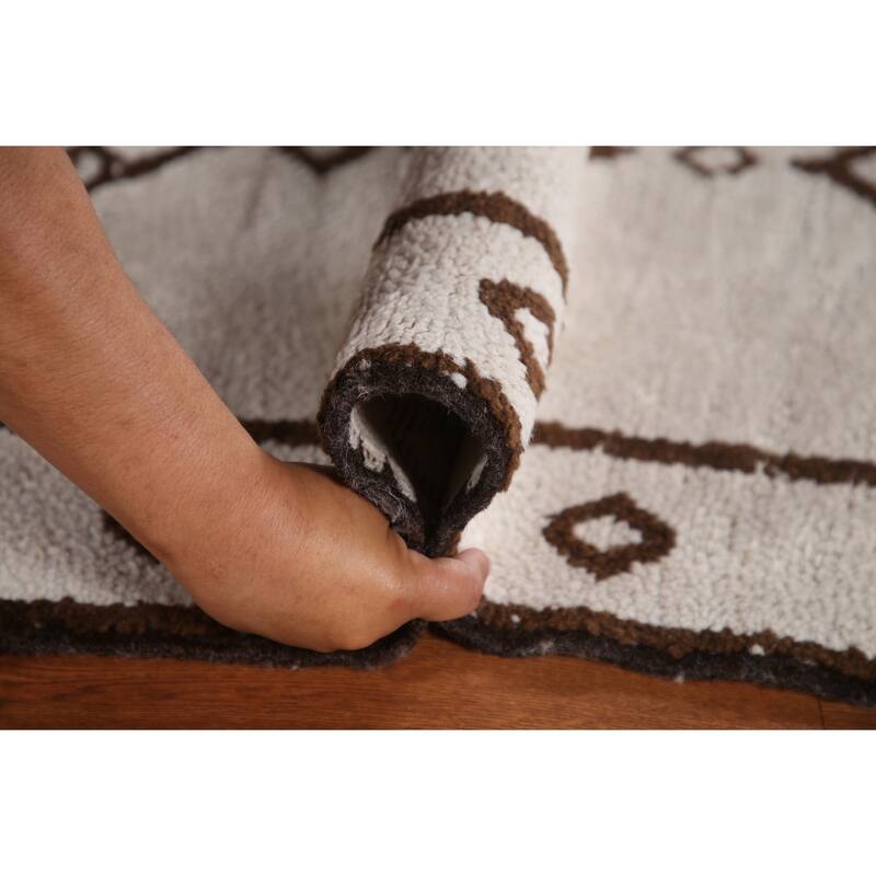 Geometric Beige Anatolian Turkish Runner Rug Handmade Wool Carpet - 2'8"x 12'11"