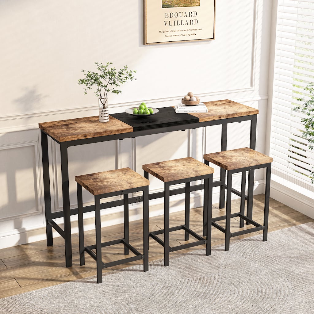 Modern Long Dining Table Set with 3 Stools