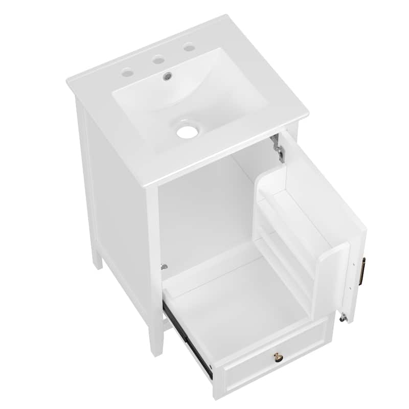 Bathroom Vanity with Sink, Bathroom Cabinet with Soft Closing Door, Storage Rack & Drawer, Solid Wood Bathroom Vanity Set