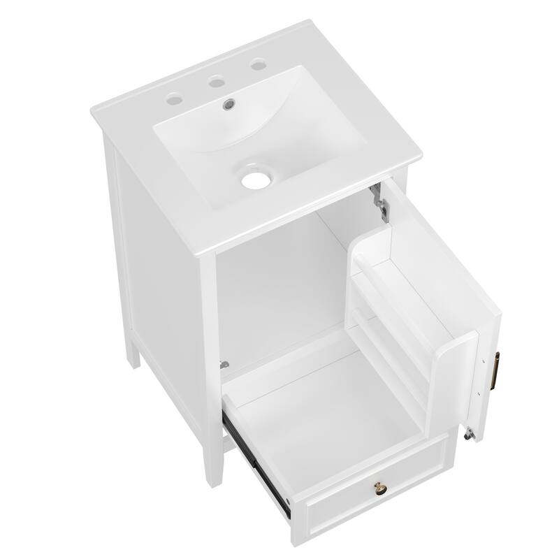GDFStudio - Genevieve 20" Bathroom Vanity with Ceramic Sink, Soft Closing Door, Storage Rack & Drawer