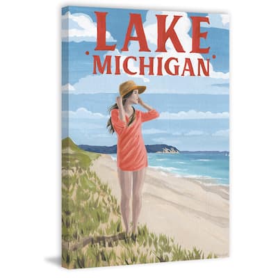 'Stroll Along Lake Michigan' Painting Print on Wrapped Canvas