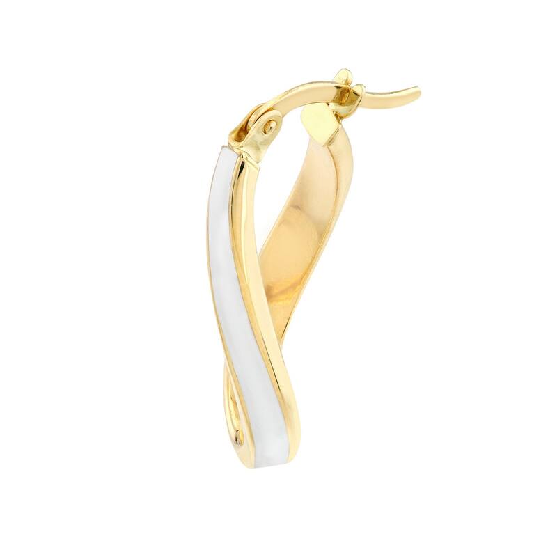 Curata 14k Yellow Gold 16.3x3mm White Enamel Oval Twist Hoop Earrings