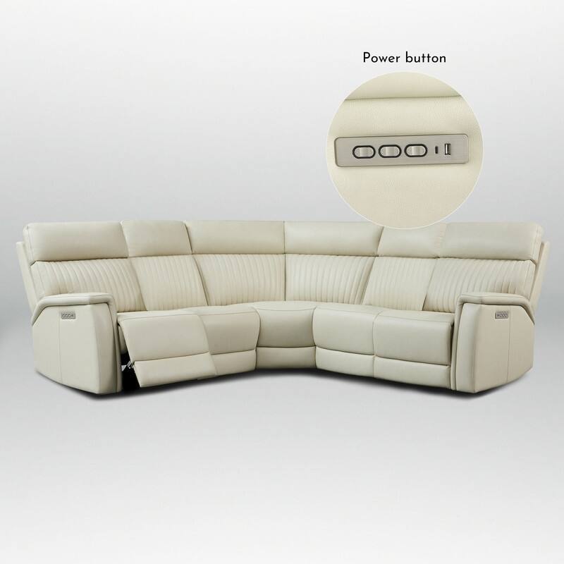 Genuine Leather Power Recliner Sectional with Power Ajustable Headrest and Lumbar, Zero Gravity, 2 Stationary Armlesschairs