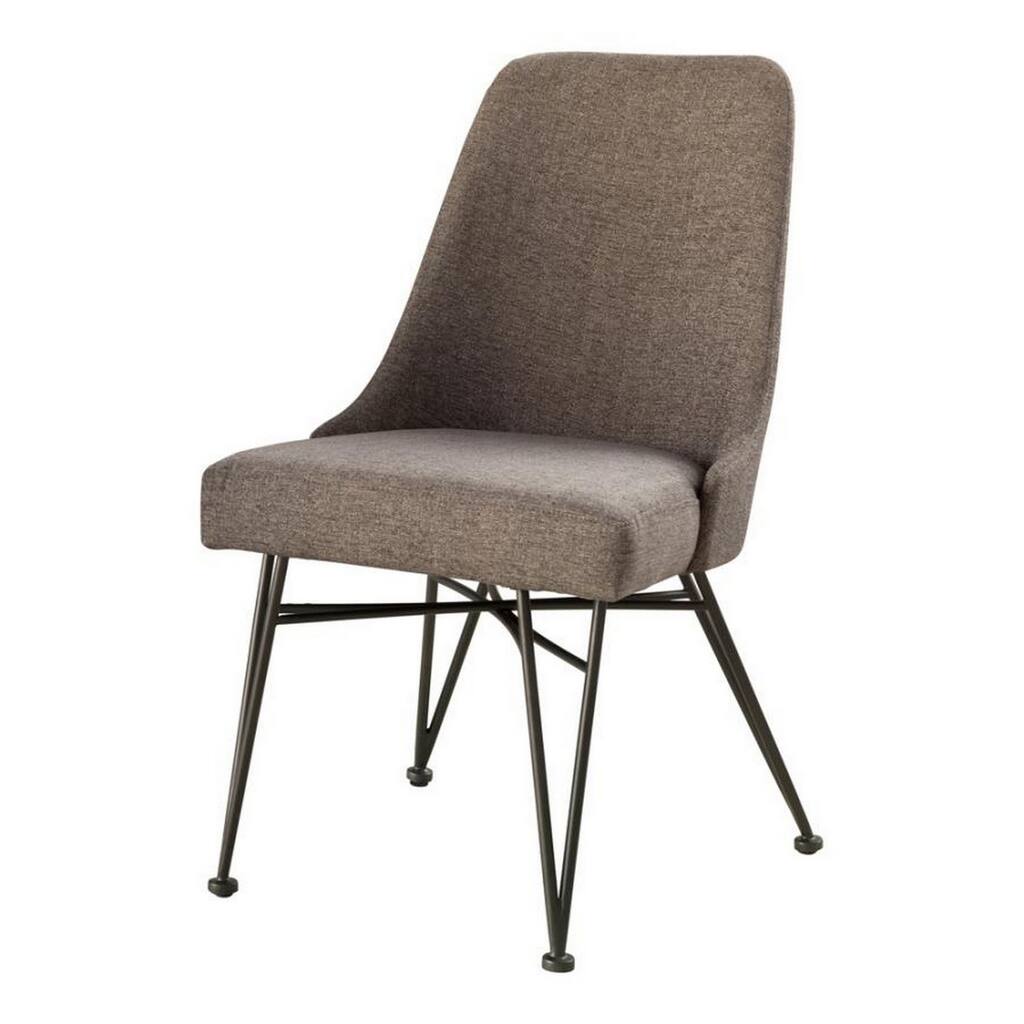 Padded Side Chair with Angular Legs, Set of 2, Gray and Black
