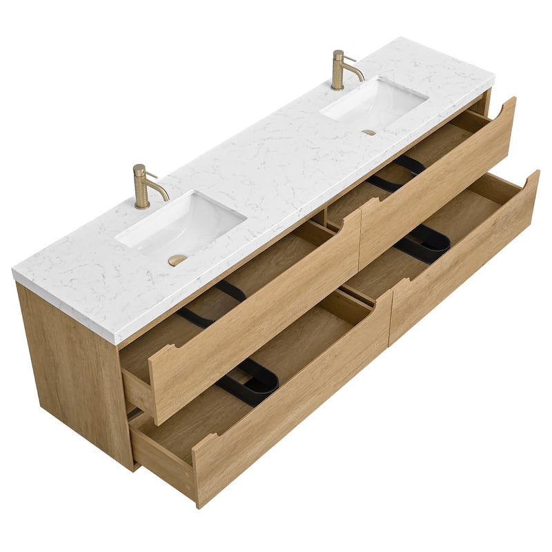 24"36"48"60"72"84" Floating Bathroom Vanity with Engineered Top Rectangulare Sink Solid Wood - 84"