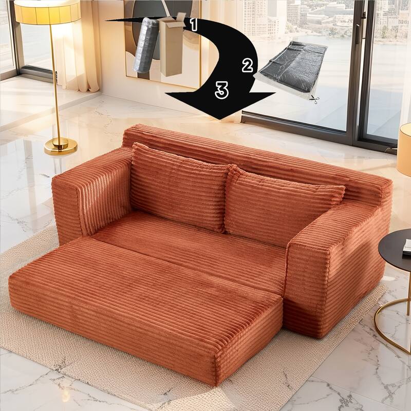 Minimalist Loveseat Sofa Bed with Steel Frame, 2-Seater Settee with Square Armrests for Living Room Apartment