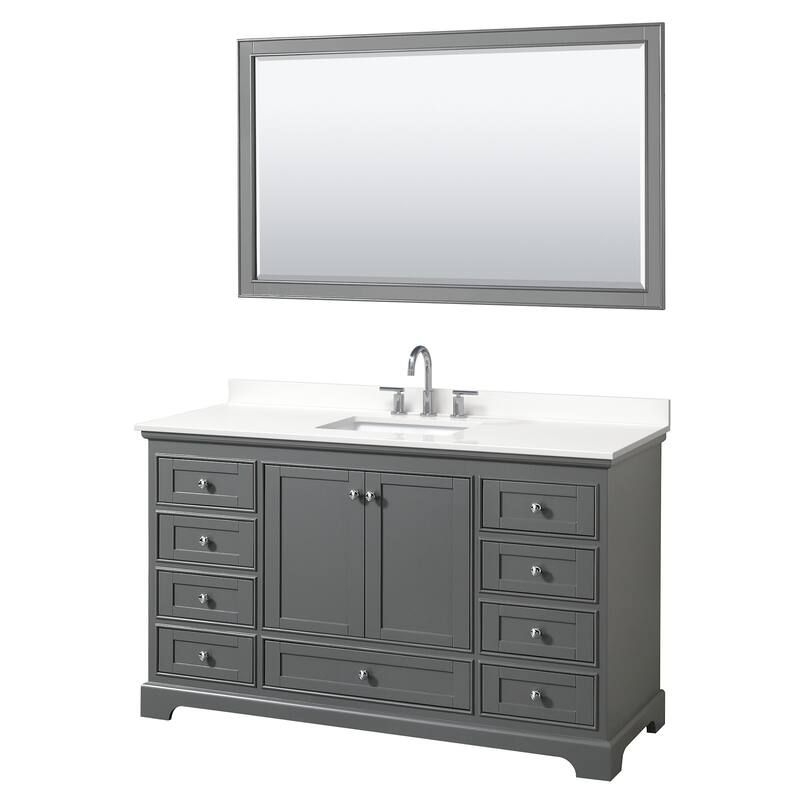 Wyndham Collection WCS202060S-QTZ-US3M58 Deborah 60" Free Standing - Dark Gray / White Quartz Top / Polished Chrome