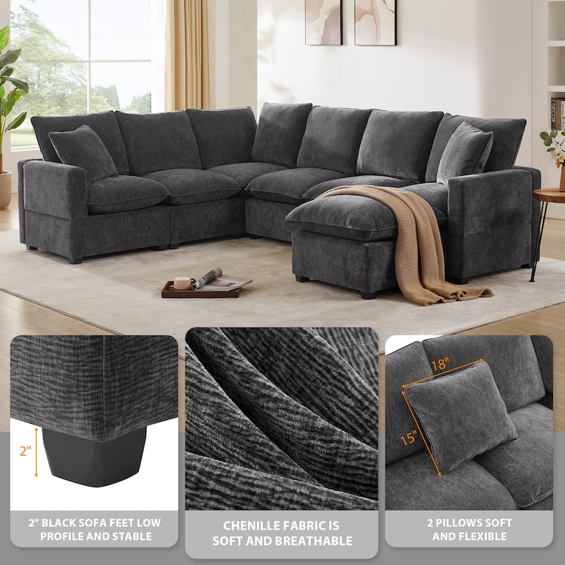 7 Seat Modern Modular U Shape Chenille Sectional Sofa,2 Pillows,Freely Combinable
