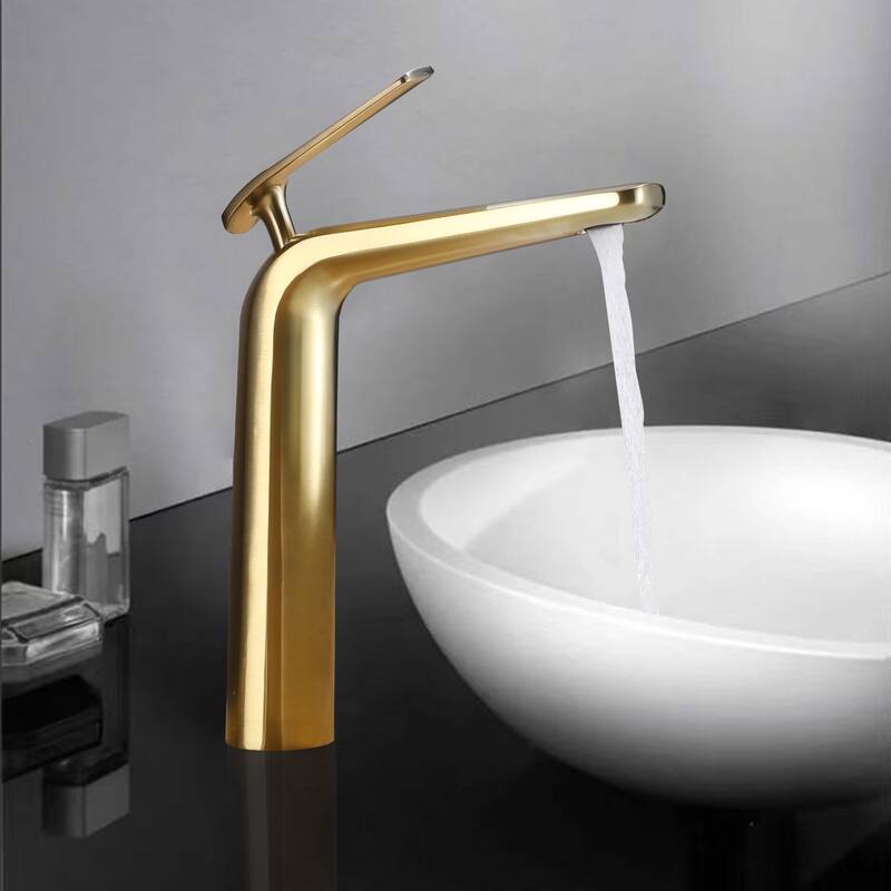 Luxury Brushed Gold Vessel Bathroom Sink Faucet Single Hole with Single