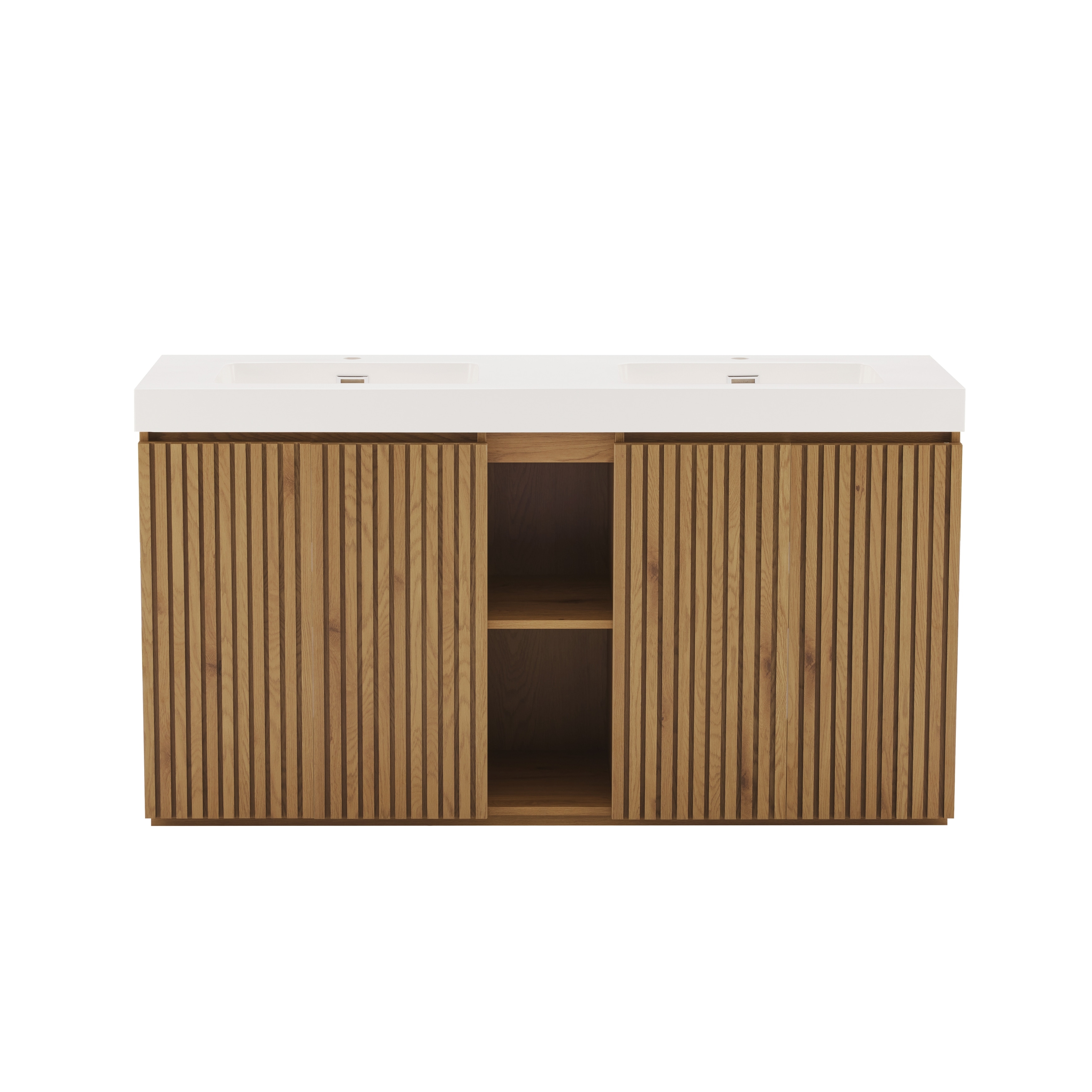 60" Freestanding Double Sink Vanity Set, Wooden Bathroom Storage Cabinet with Adjustable Shelves and Soft Closing Doors