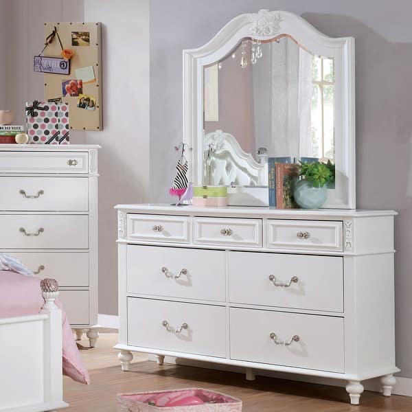 slide 2 of 3, Furniture of America Marais Traditional 2-Piece White 7-Drawer Kids Dresser and Mirror Set White