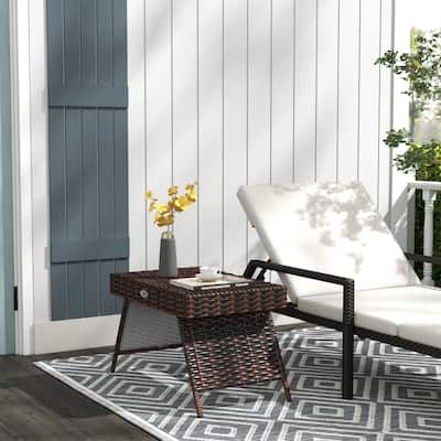 Outsunny Folding Rattan Side Table, Outdoor End Table, Hand Woven PE Rattan Coffee Table