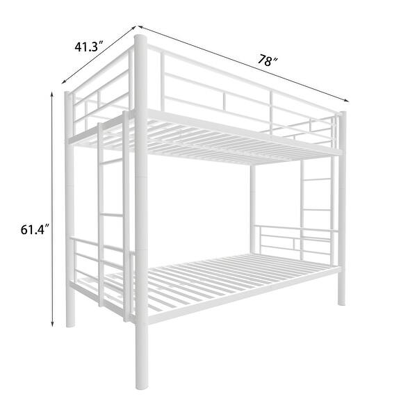 Twin Over Twin Bunk Bed with Ladder, High Guardrail, and Storage Space