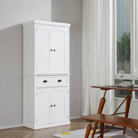 HOMCOM Traditional Freestanding White Kitchen Pantry Cabinet - 30" W x 15.75" D x 72"H