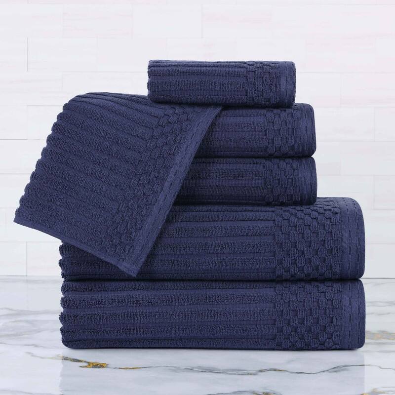Superior Soho Ribbed Cotton 6-Piece Assorted Towel Set - Navy Blue
