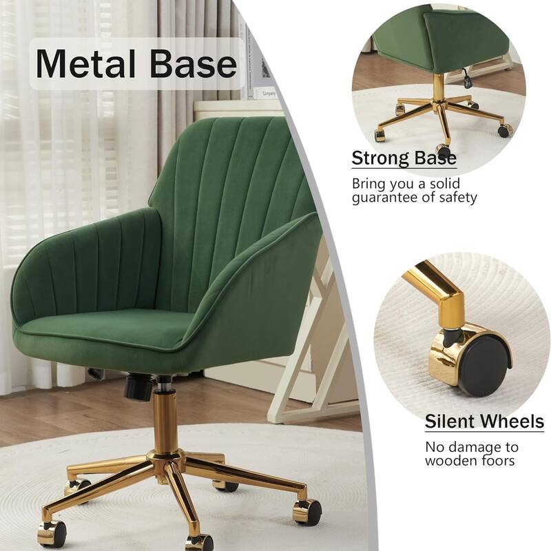 Velvet Adjustable Home Office Swivel Leisure Desk Chair with Gold Base