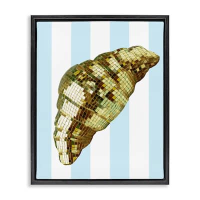 Stupell Disco Croissant & Blue Stripes Framed Floater Canvas Wall Art Design By Lil' Rue