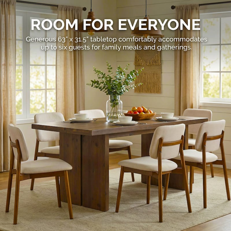63" Solid Wood Rectangle Dining Table for 6