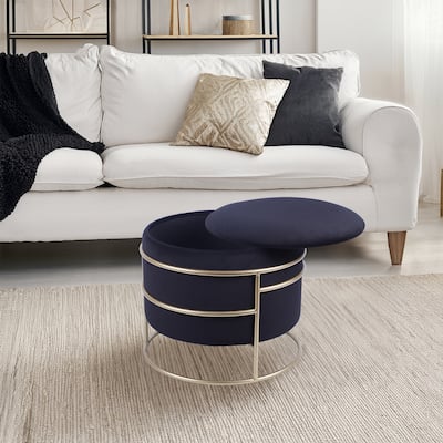 Modern Designs Round Velvet Storage Ottoman with Gold Metal Base