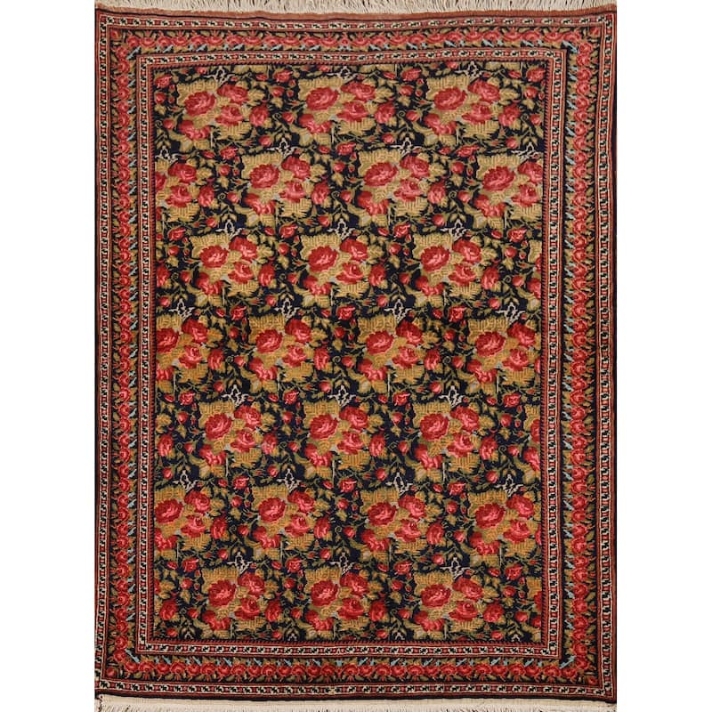 Floral Sirjan Foyer Rug Handmade Wool Carpet - 3'7" x 5'0"