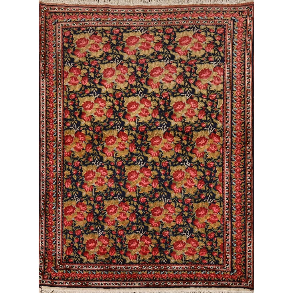 Floral Sirjan Foyer Rug Handmade Wool Carpet - 3'7" x 5'0"