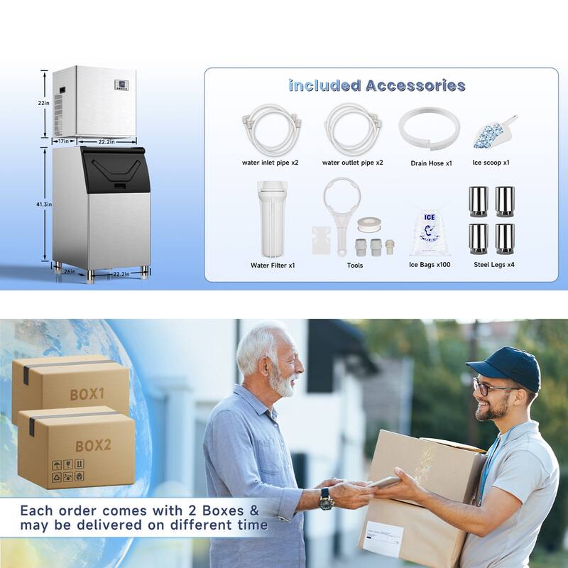 Ice Maker Commercial Ice Machine Stainless Steel Commercial Ice Maker Large Capacity Self-Cleaning