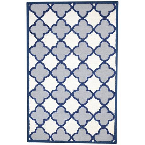 One of a Kind Hand-Tufted Modern 5' x 8' Trellis Wool Blue Rug - 5' x 8'