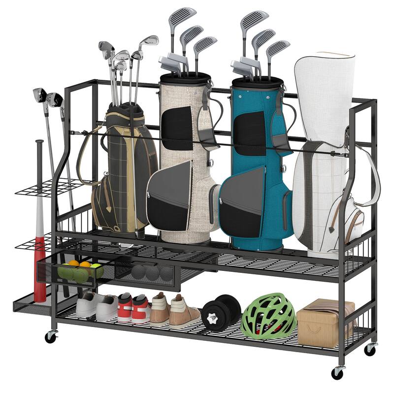 Moasis 5 Golf Bag Organizer for Garage,Golf Bag Stand Holder with Wheels