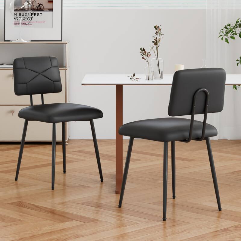 VECELO PU Leather Dining Chairs 2/4-Pack X-Back Side Chairs with Gold/Black Legs for Living room Bedroom Study Kitchen - Set of 2 - Black