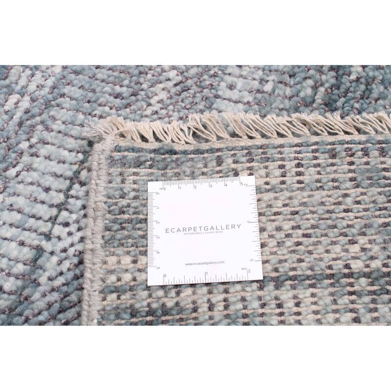 ECARPETGALLERY Hand-knotted Silk Shadow Turquoise Wool Rug - 7'10 x 9'6