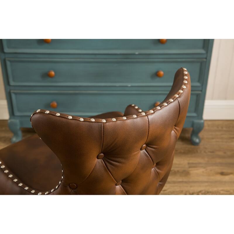 Brown Modern 23.5" Faux Leather Upholstered Barrel Chair with Hardwood Frame and Nailheads