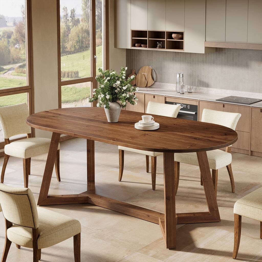 63-Inch Solid Wood Farmhouse Oval Dining Table for 4-6 - N/A ...