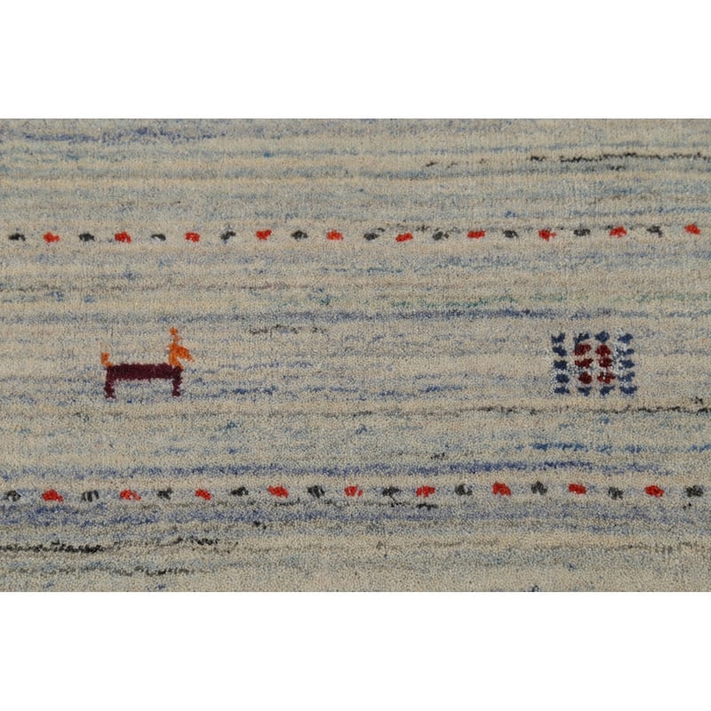 Striped Tribal Gabbeh Oriental Area Rug Hand-Knotted Beige Wool Carpet - 9'3"x 11'7"