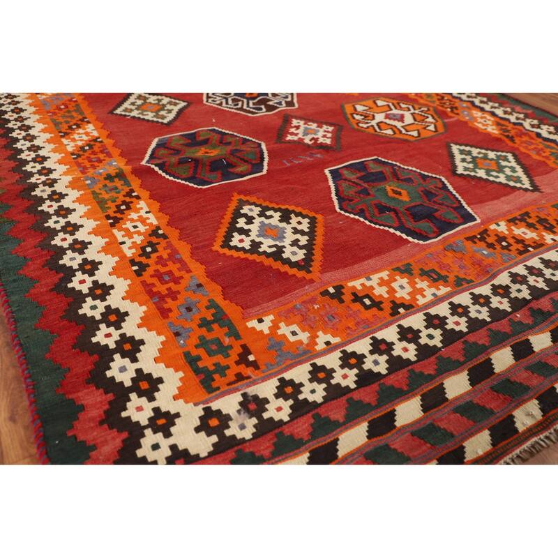 Kilim Qashqai Persian Vintage Area Rug Hand-Woven Bedroom Wool Carpet - 4'10"x 8'1"
