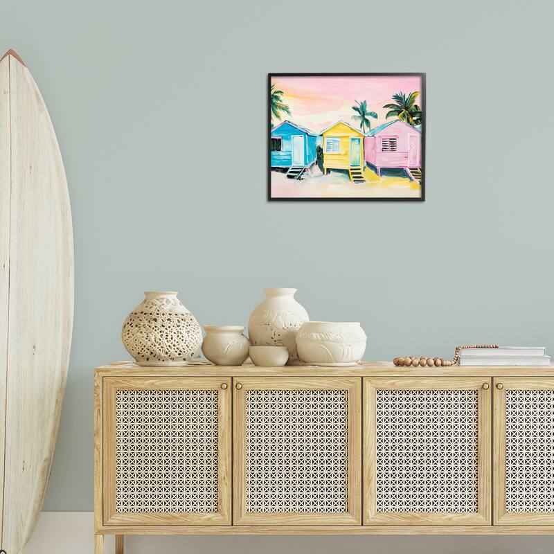 Stupell Pastel Tropical Beach Cabins Framed Giclee Art Design By Arlington Prints