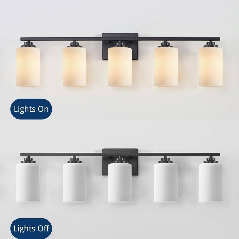 KAWOTI Rive 5-Light Modern Bathroom Vanity Light Frosted White Glass