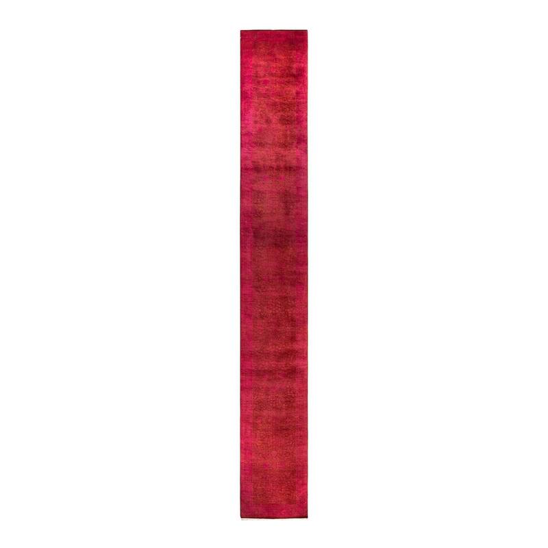 Overton Hand Knotted Wool Vintage Inspired Modern Contemporary Overdyed Pink Runner Rug - 3' 2" x 22' 7"
